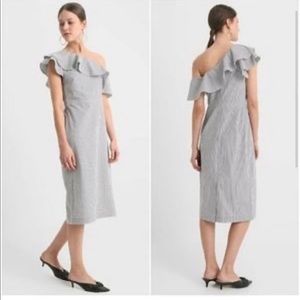 White and blue banana republic one shoulder dress